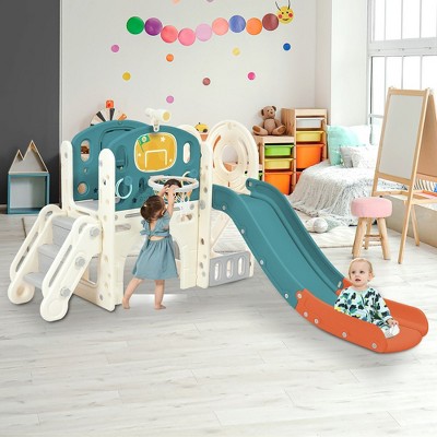 Kids Slide Playset Structure, Freestanding Castle Climbing Crawling Playhouse with Slide, Toy Storage Organizer for Kids Climbers Playground