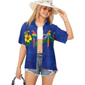 LA LEELA Button Down Shirt Casual Summer Beach Party Blouse Shirt Hawaii Blouses Short Sleeve Vacation Dress Tops Tee Hawaiian Shirts - 1 of 4