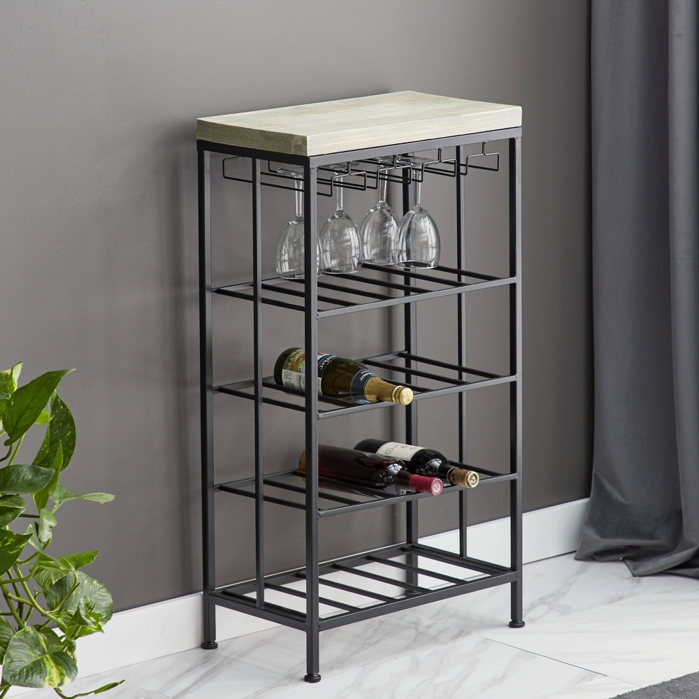 Industrial Metal Rectangle Wine Rack Black - Olivia & May: No Assembly, 15-Bottle Holder, 4 Shelves
