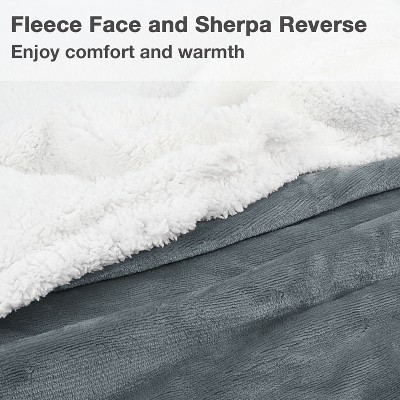 Gray Sherpa Fleece Wearable Blanket with Sleeves and Foot Pockets