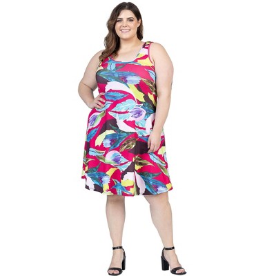 24seven Comfort Apparel Plus Size Bright Pink Sleeveless Knee Length ...