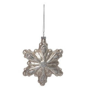 Transpac Glass 4.5 in. White Christmas Antique Style Tree Snowflake Ornament - 1 of 2