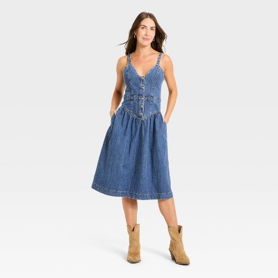 Women's Sleeveless Corset Denim Midi Dress - Universal Thread