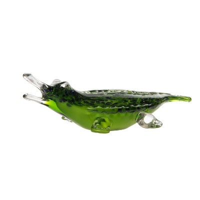 Beachcombers 9.5" Glass Green Gator Figure Coastal Beach House Decor Decoration