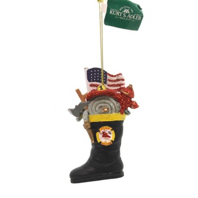 Holiday Ornaments 3.75" Fireman Boot Flag Hose Cap  -  Tree Ornaments