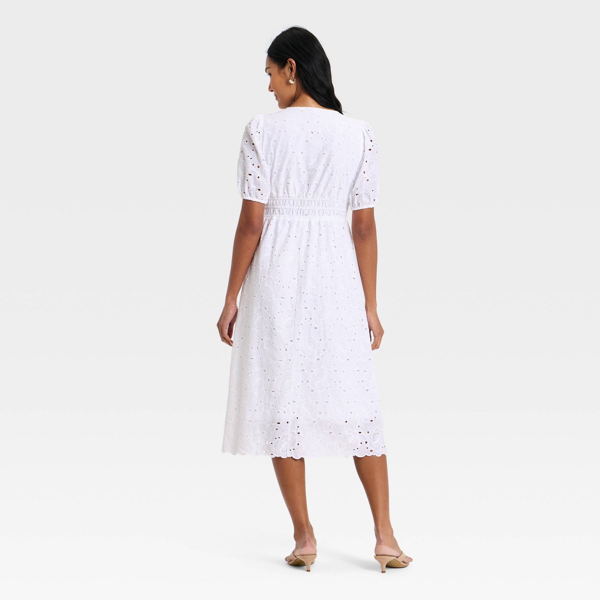 Женские платья A New Day Women's Puff Elbow Sleeve Eyelet Midi Empire Waist Dress - A New Day™ White XS — фото 2