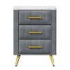 Gulches Upholstered Nightstand with 3 Drawers, Grey Velvet Bedside Table with Marbling Top, Metal Legs & Handles for Bedroom Living Room - 3 of 4