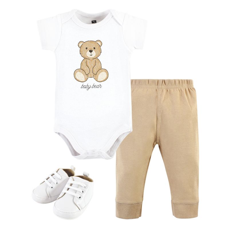 Hudson Baby Cotton Bodysuit, Pant and Shoe Set, Teddy Bears Short Sleeve, 1 of 6
