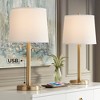 360 Lighting Camile Modern Table Lamps 25" High Set of 2 Brass Metal with USB Charging Port Oatmeal Drum Shade for Bedroom Living Room Bedside Desk - image 2 of 4