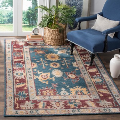 Maharaja MHJ254 Hand Knotted Area Rug - Blue/Red - 5'x8' - Safavieh.