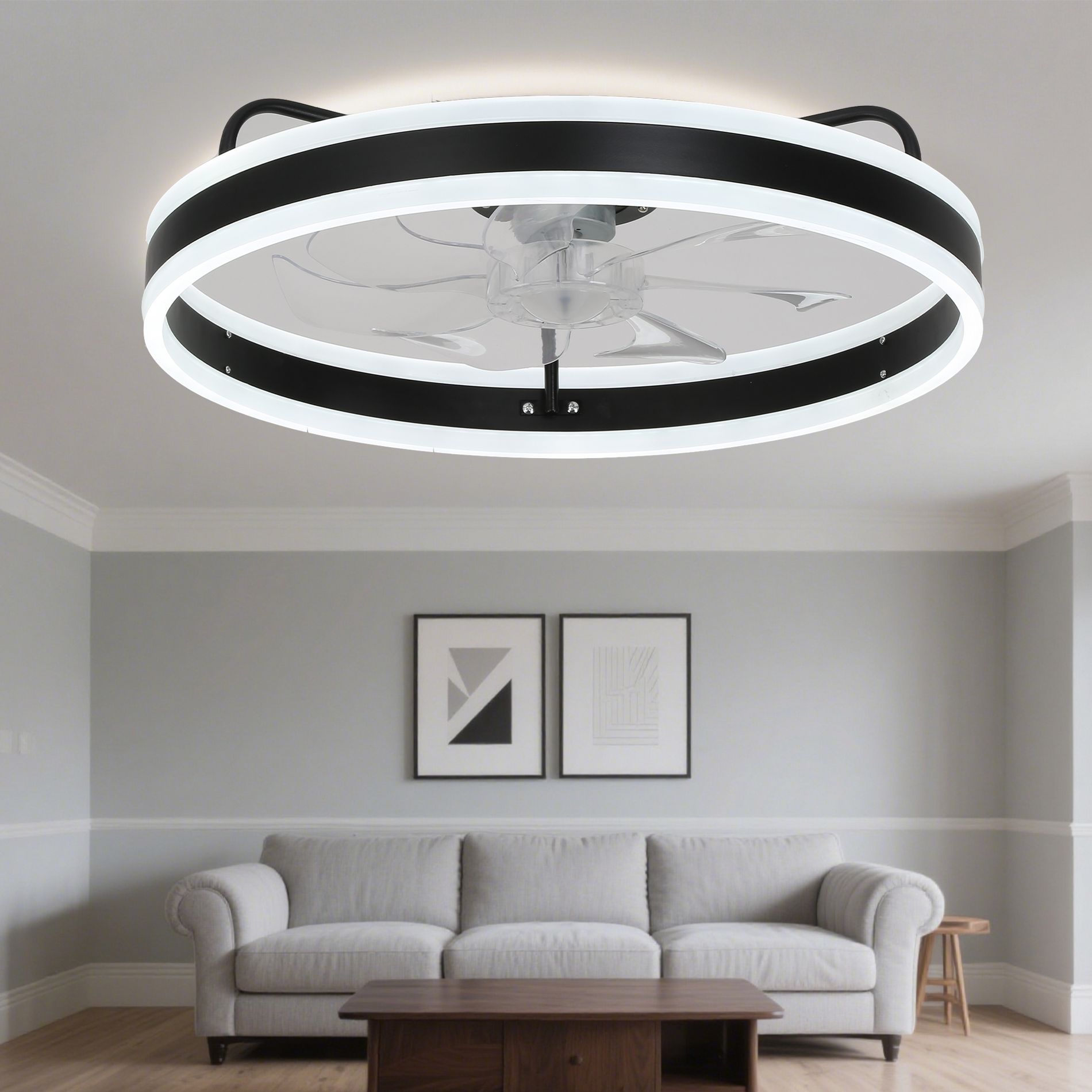 Bella Depot 20" Modern Low Profile Ceiling Fan with Dimmable Light, 6-Speed Reversible with Remote and APP Control