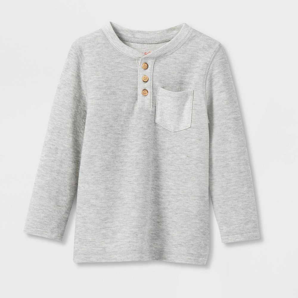 Toddler Boys' Double Knit Long Sleeve Henley T-Shirt - Cat & Jack Heather Gray 12M