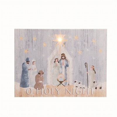 Transpac Wood White Christmas Light Up Nativity Wall Art