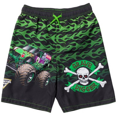 Monster Jam Maximum Destruction Megalodon Grave Digger El Toro Loco Swim Trunks Bathing Suit Little Kid