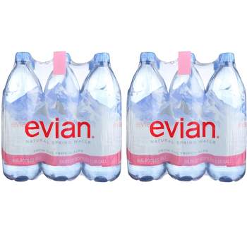 Evian Natural Spring Water - Case of 2/6 pack, 1 ltr