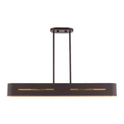 Bronze Antique Brass 4-Light Linear Chandelier with Gold Finish