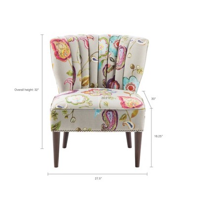 Floral Multicolor Channel Back Slipper Chair with Tapered Legs