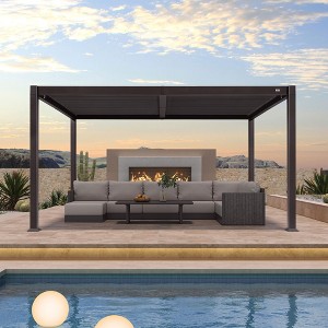 Purple Leaf Louvered Pergola with Retractable Roof, Adjustable Aluminum Hardtop Gazebo for Patio - 1 of 4