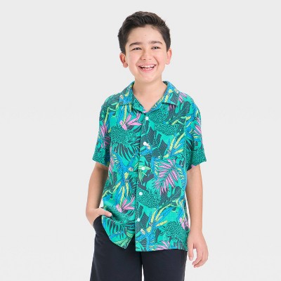 Boys' Short Sleeve Printed Button-Down Shirt - Cat & Jack™