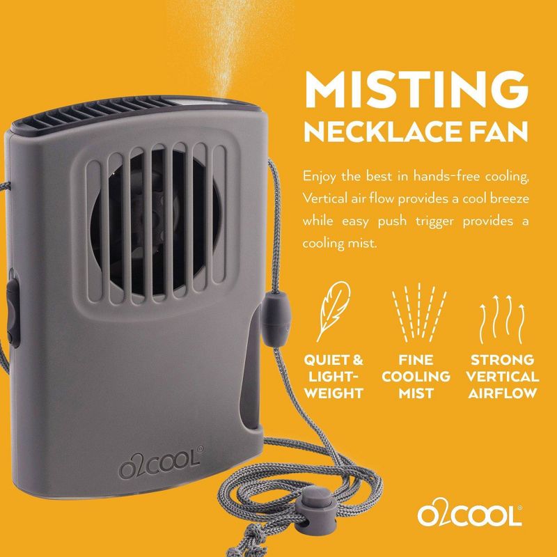 O2COOL 2pk Misting Necklace Fan Gray, 3 of 8