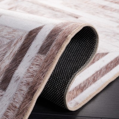 Beige and Brown Faux Fur Geometric 6' x 9' Area Rug