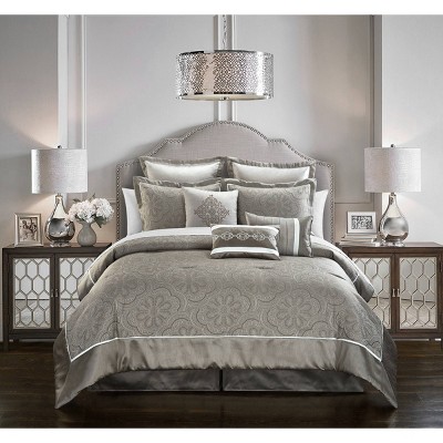 9pc Queen Merielle Comforter Set Gray - Chic Home Design