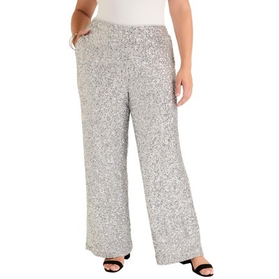 June + Vie by Roaman's Women's Plus Size Curvie Fit Sequin Wide-Leg Pants