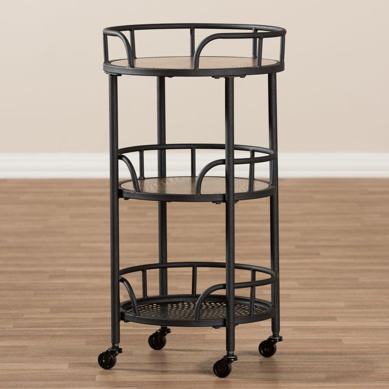 Bristol Rustic Industrial Style Metal and Wood Mobile Serving Cart - Brown - Baxton Studio, 6 of 8