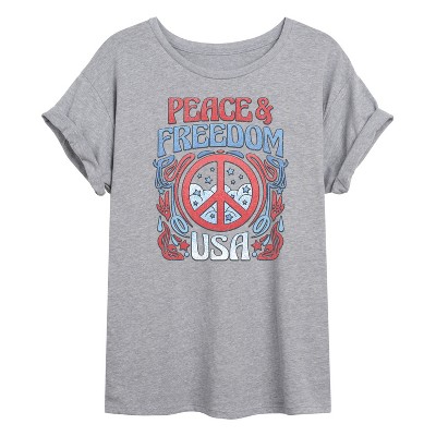 Women's - Instant Message - Peace And Freedom Oversized Graphic T-Shirt