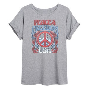 Women's - Instant Message - Peace And Freedom Oversized Graphic T-Shirt - 1 of 4