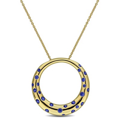 EVERLY JEWELRY | 10K Yellow Gold 2/5ct TGW Created Blue Sapphire Open Circle Pendant with Chain, 17 inc