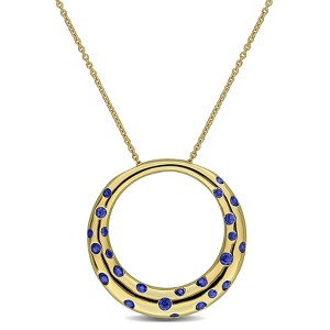 EVERLY JEWELRY | 10K Yellow Gold 2/5ct TGW Created Blue Sapphire Open Circle Pendant with Chain, 17 inc - 1 of 4