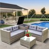 YOOCOZZ 4-Piece Outdoor Patio Wicker Rattan Sectional Sofa Set with 2 Loveseats, Storage Box and Table - Grey - 2 of 4