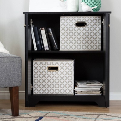 Pure Black Compact 2-Door Storage Cabinet with Adjustable Shelves