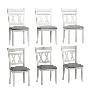 VECELO Rustic Wooden Dining Chairs Set of 2/4/6, Rubber Wood Kitchen Chairs with Padded Seat & Elegant Hollowed Backrest, Gray - 1 of 4