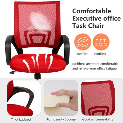 Red Mesh Swivel Task Office Chair with Adjustable Arms
