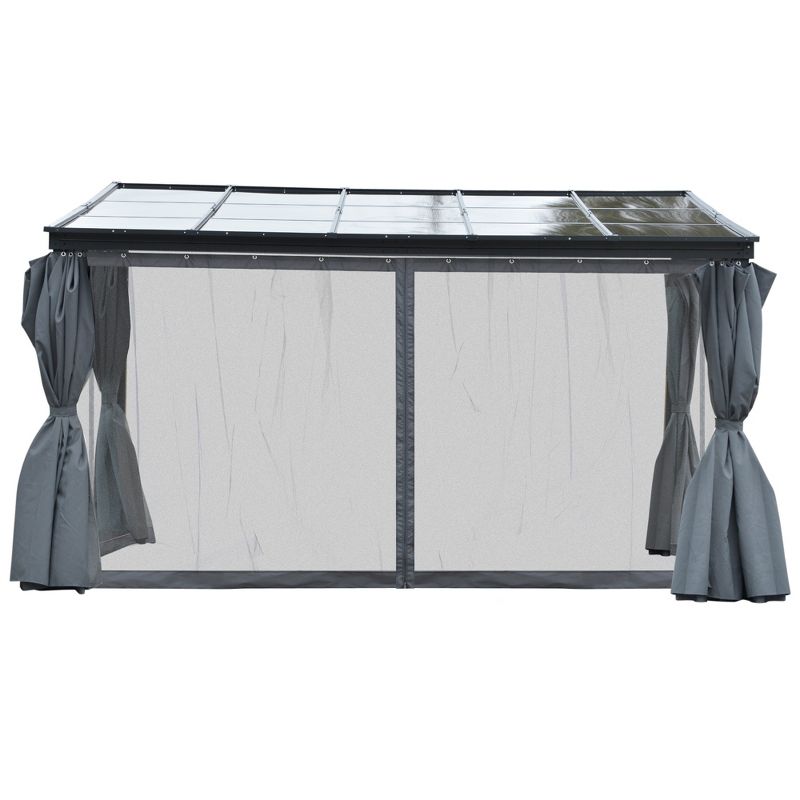 Outsunny 10' x 13' Outdoor Patio Gazebo with Sloping Polycarbonate Roof, Durable Aluminum Frame, & Netting Curtain, 4 of 8