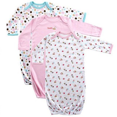 Image of Luvable Friends Baby Girl Cotton Long-Sleeve Gowns 3pk, Pink, 0-6 Months