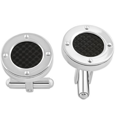 Pompeii3 Men's Stainless Steel And Black Carbon Fiber Round Polished Cufflink 8mm
