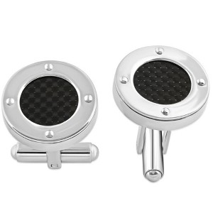 Pompeii3 Men's Stainless Steel And Black Carbon Fiber Round Polished Cufflink 8mm - 1 of 3