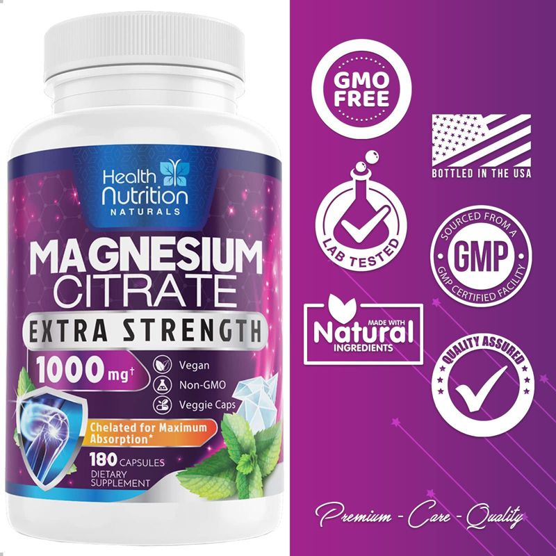 Health Nutrition Naturals Magnesium Citrate Capsules 1000mg - Max Absorption Magnesium Powder Capsules, 5 of 11