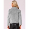 INSPIRE CHIC Women's Stand Collar Zip Up Long Sleeve Faux Fur Cropped Jacket - 3 of 4