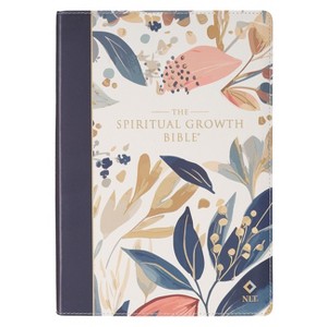 Nlt, the Spiritual Growth Bible Faux Leather, Navy with Leaves - (Leather Bound) - 1 of 1