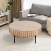 Royal Hampton, Modern Handcrafted Round Coffee Table Oak White Wood Top with Grooved Edges Black Iron Legs, 36 Inch - 2 of 4