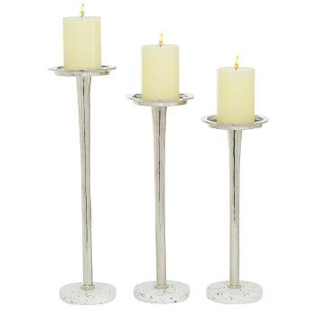 Set of 3 Aluminum Terrazzo Candle Holders Silver - Olivia & May
