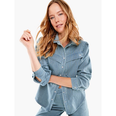 Nic + Zoe Railroad Stripe Shirt Jacket - Blue Multi, M : Target