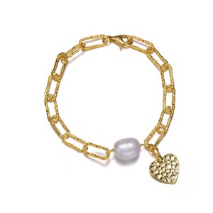Guili Gold Plated Sterling Silver Bracelet with Freshwater Pearl and Cubic Zirconia Links for Elegant and Timeless Jewelry Styling - 1 of 3