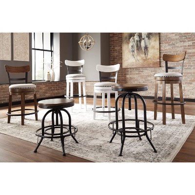 Industrial Cream White Swivel Barstool with Metal & Wood Accents