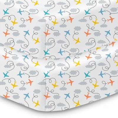 BreathableBaby Cotton Percale Fitted Sheet, For 52" x 28" Crib & Toddler Bed Mattress, Airplanes (2-Pack)