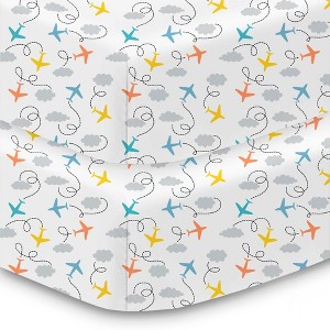 BreathableBaby Cotton Percale Fitted Sheet, For 52" x 28" Crib & Toddler Bed Mattress, Airplanes (2-Pack) - 1 of 4